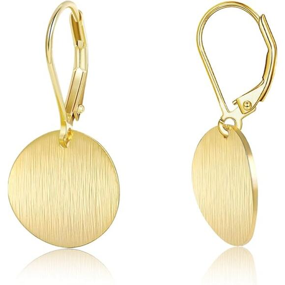 14K Gold Lightweight Circle Disc Coin Dangle Leverback Earrings for Women - Picture 5 of 5